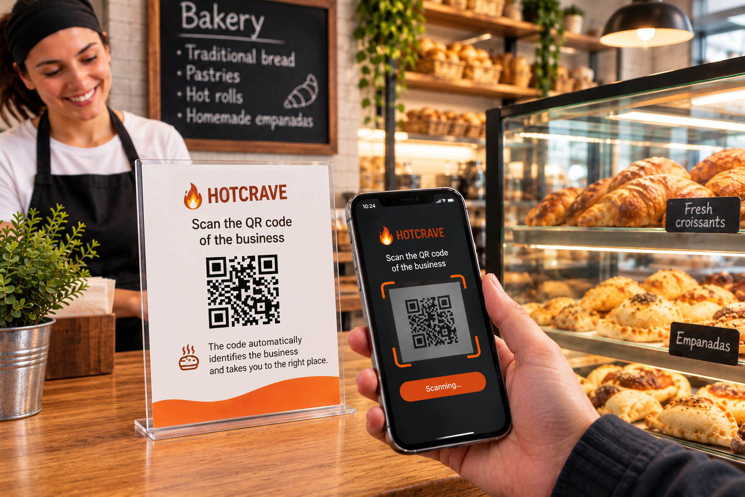 Person scanning a business QR code