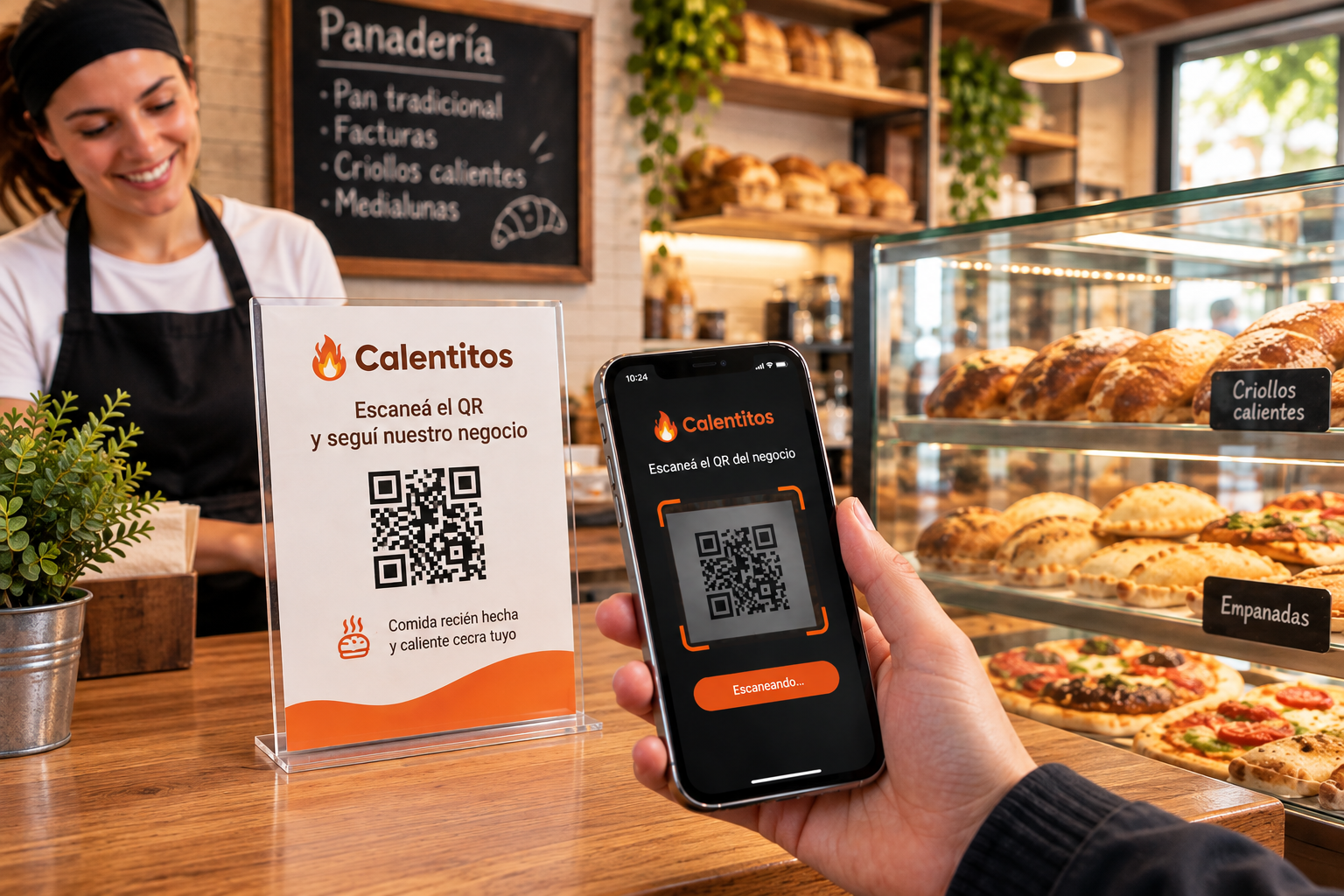 Persona escaneando el código QR de un negocio